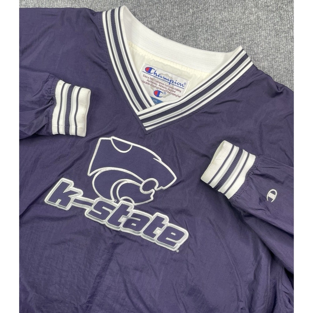 Vintage Y2K Champion Kansas State Pullover Men's XXL V Neck Windbreaker Lined